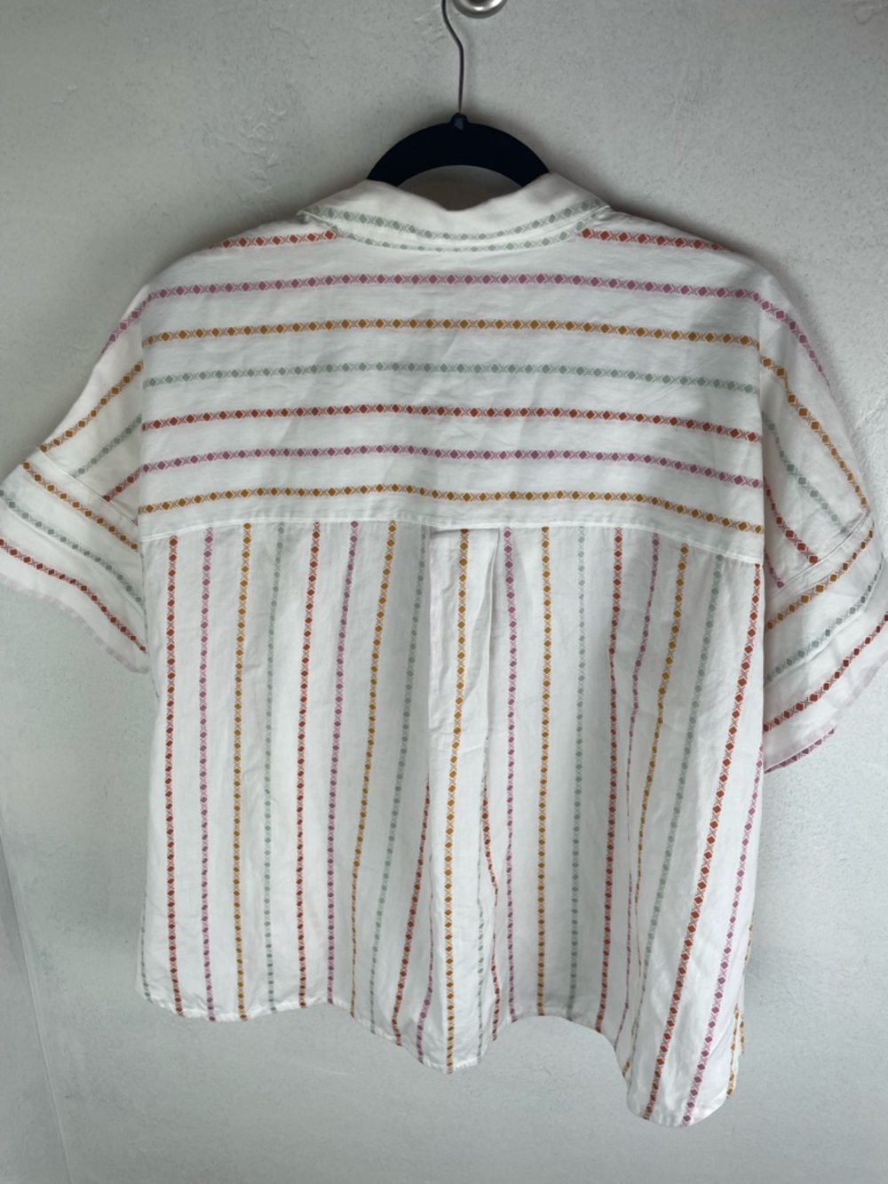 Madewell White Short-Sleeve Button-Down with Red, Gold, and Green Stripes - Picture 5 of 5